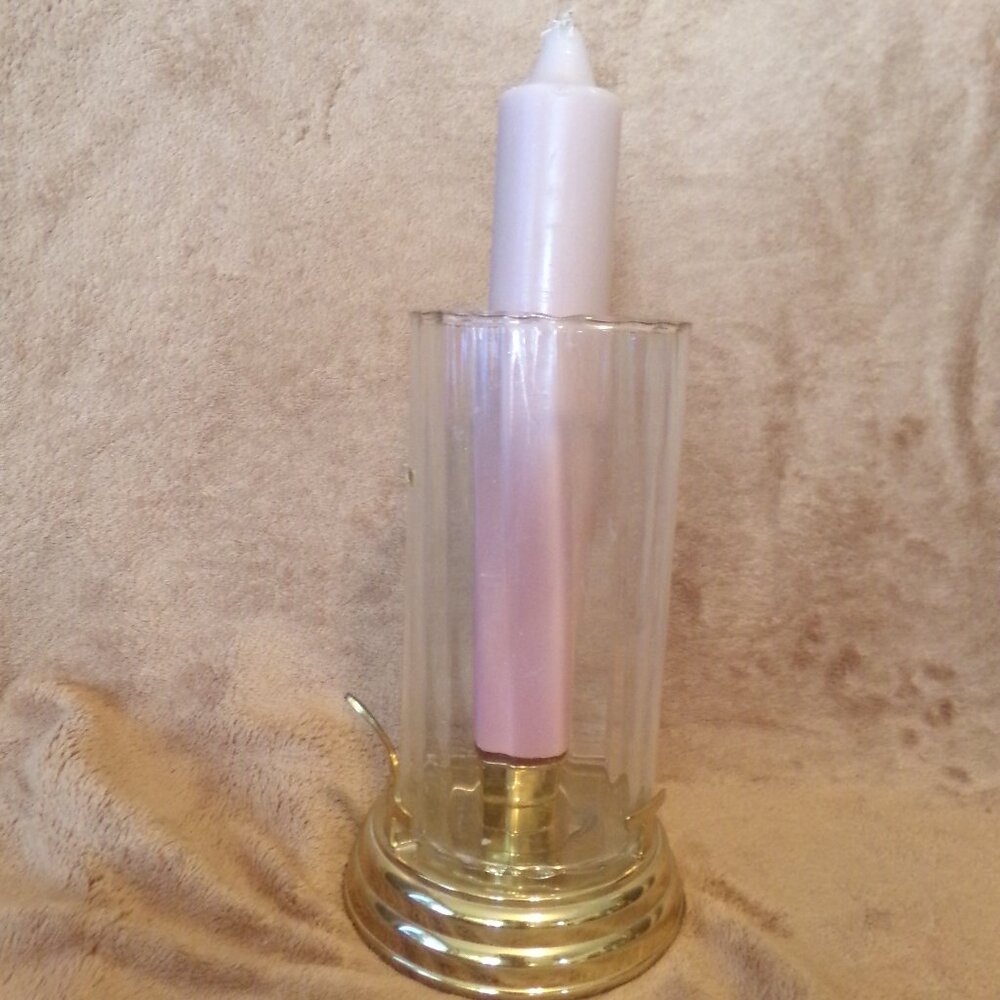 Vintage Partylite Gold Base Candle Holder W/Scalloped Glass & Candle